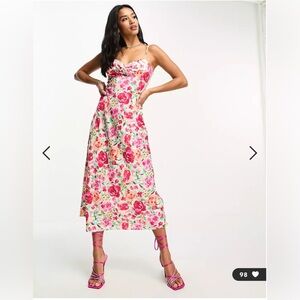ASOS Ever New Petite slip midi dress in pink and red floral